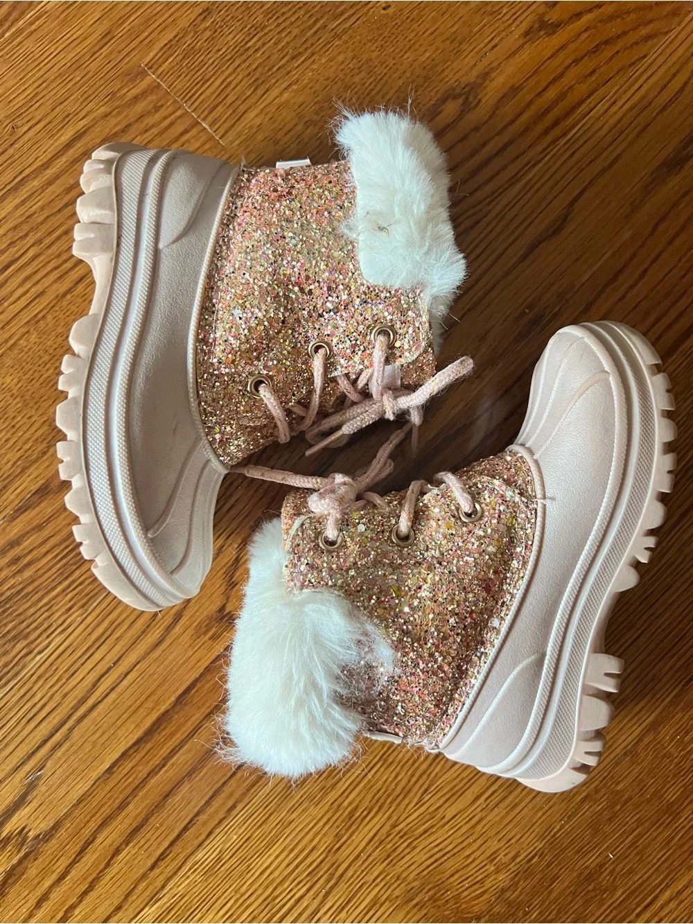 London Fog Girls Pink Glitter Faux-Fur Winter Boots